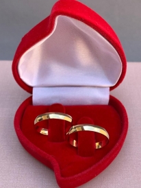 Par de aliança de ouro 18k reto abaulado suave 3mm